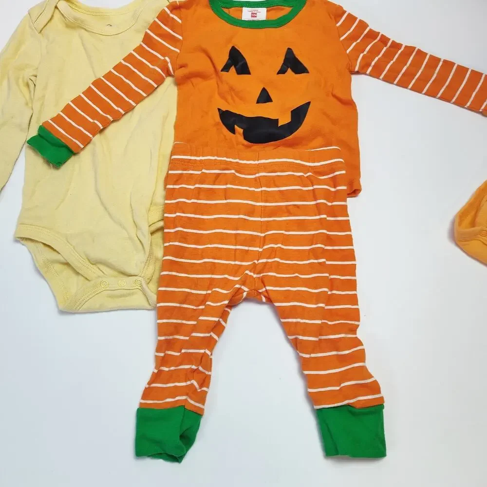 Baby 12M Halloween Pumpkin Pajamas Honest Bodysuit Lot 3Pc Fall